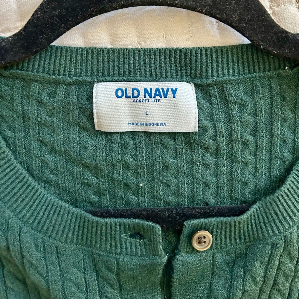 Old Navy - SoSoft Cable Crop Cardigan Sweater - Dark Green - Size Large